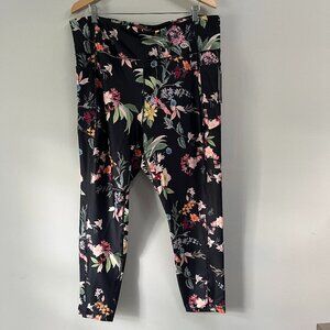 Tahari Sport Plus Floral Black Active Athleisure Pants Pockets NEW 3X
